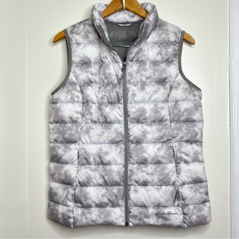 Eddie Bauer eb650 Zip up Cirruslite Down Puffer Vest Gray White Women’s Large